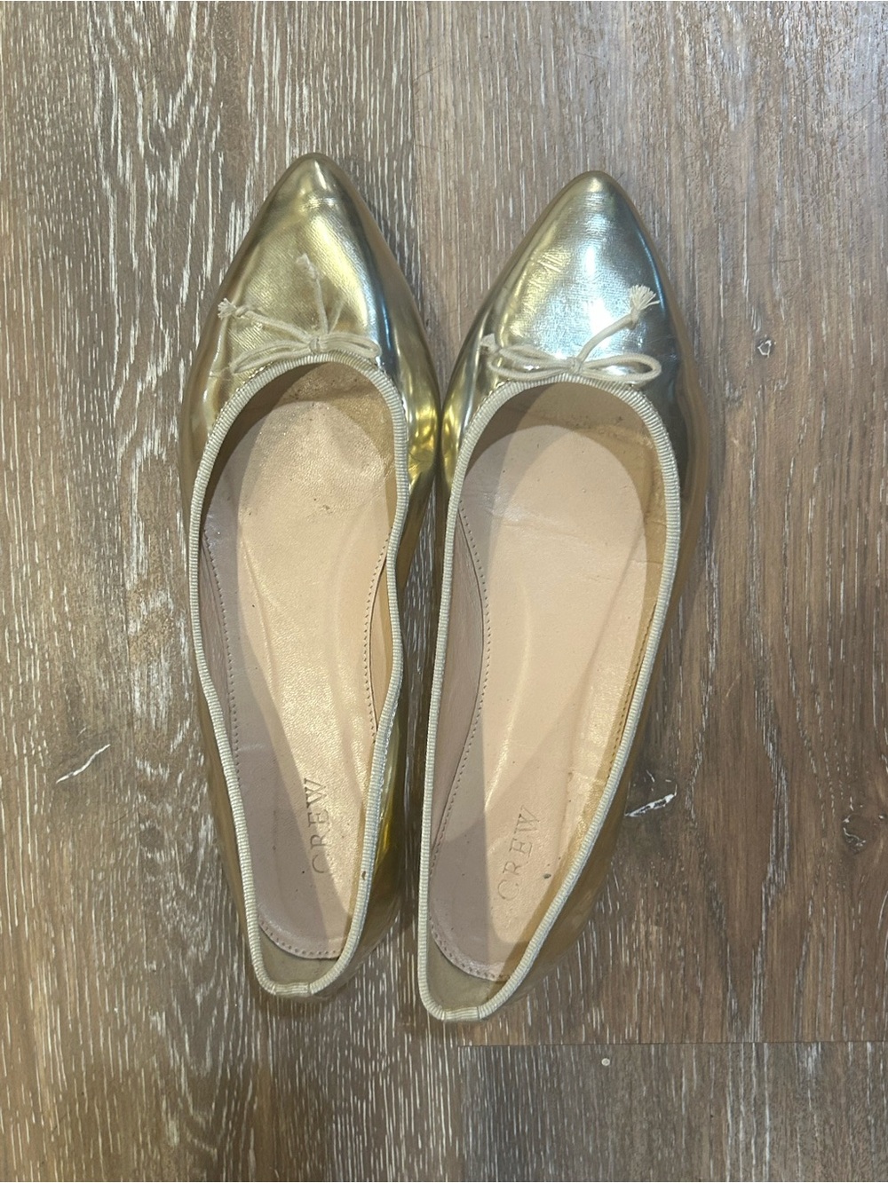 J. Crew Metallic Gold Pointed-Toe Ballet Flats